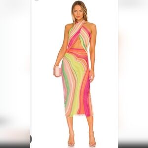 AFRM X REVOLVE NWT Tana Midi Dress in Abstract Spring Wave; Size S